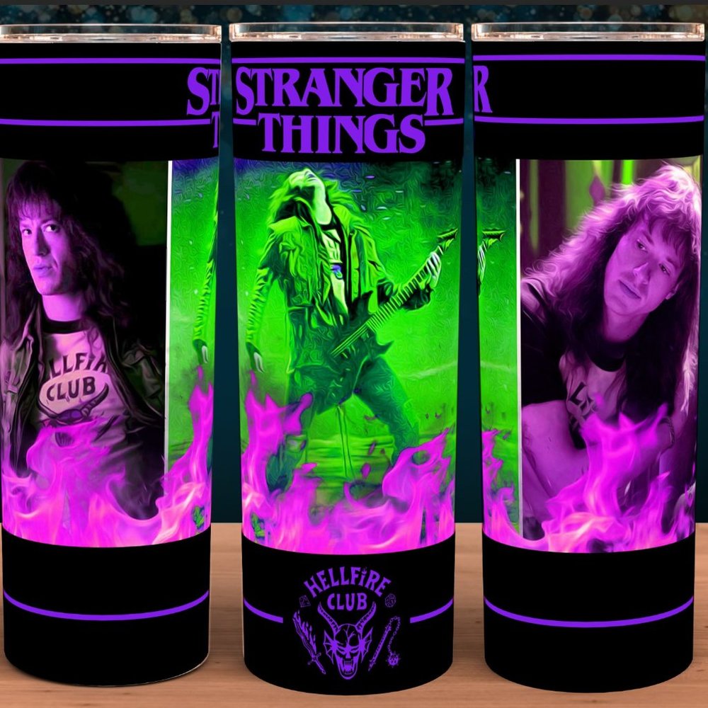 Stranger Things Purple and Green Eddie Munson Hellfire Tumbler 20oz